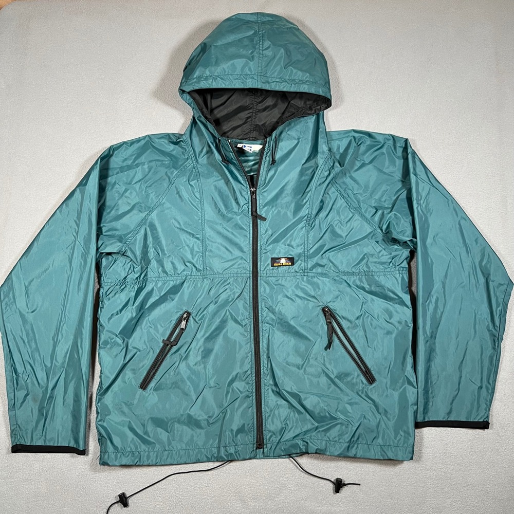 VTG Sierra Designs Jacket XL Teal Green Rain Nylon‎ Windbreaker Full Zip Hooded
